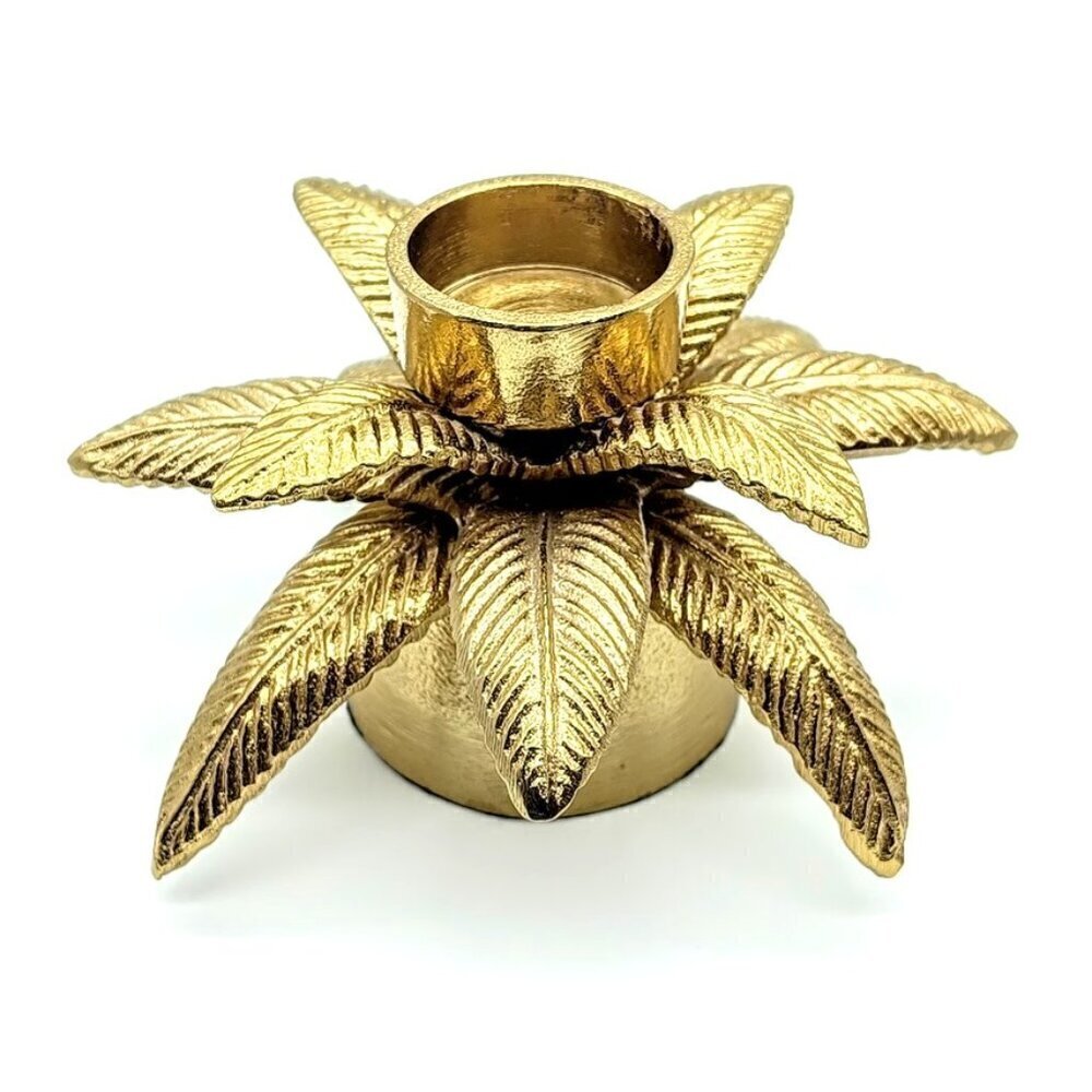 Gold Metallic Finish Palm Leaf Candle Holder